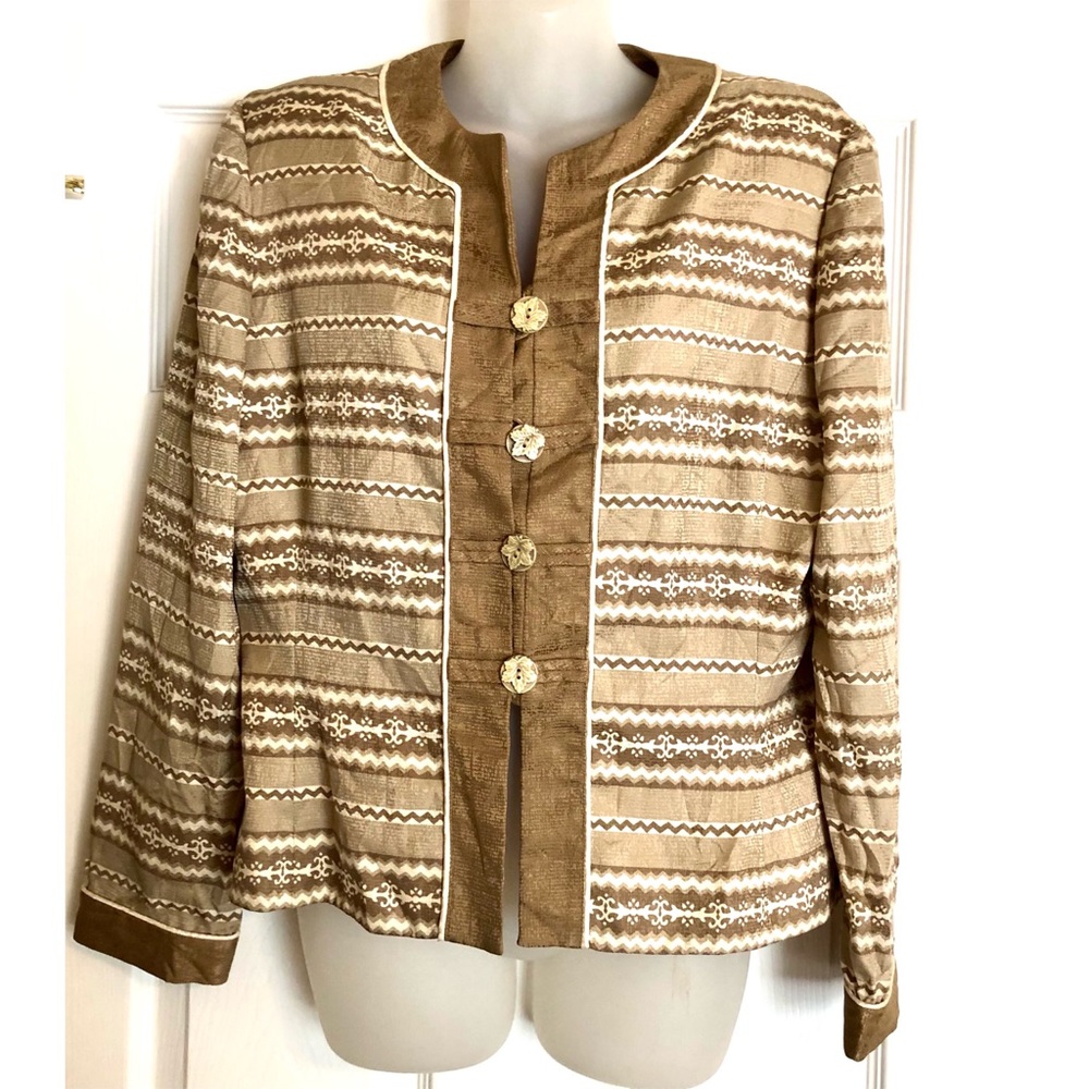 Adrianna Papell 100% Silk Striped Blazer